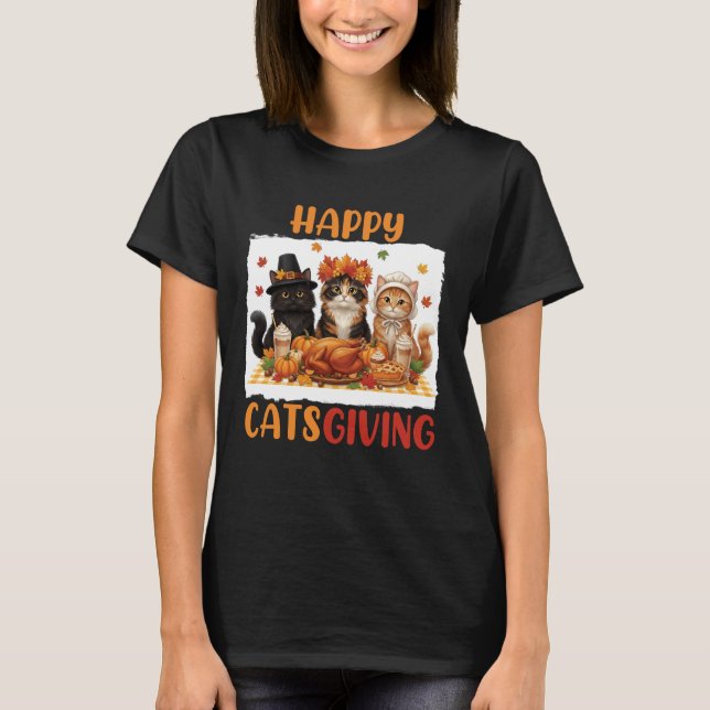 Glada Catsgiving Katt Pilgrim Kostym Höst Män Kvin T Shirt (Framsida)