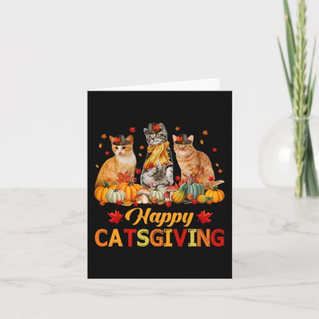 Glada Catsgiving Kattälskare Höst Fall Stämning Än Kort (Framsida)