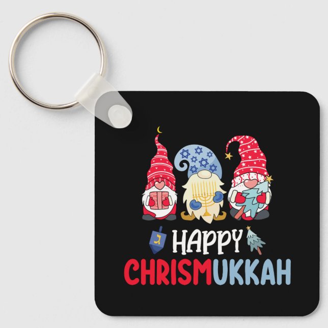 Glada Chrismukkah Tomtar Hanukkah God Jul  Nyckelring (Framsida)