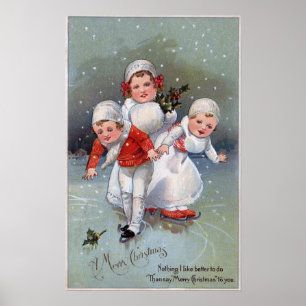 Glada ChristmasLittle lurar skridskoåkning Poster