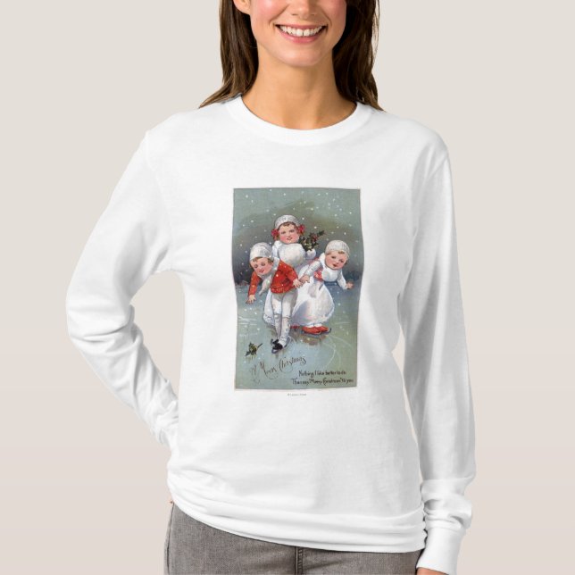 Glada ChristmasLittle lurar skridskoåkning Tee Shirt (Framsida)