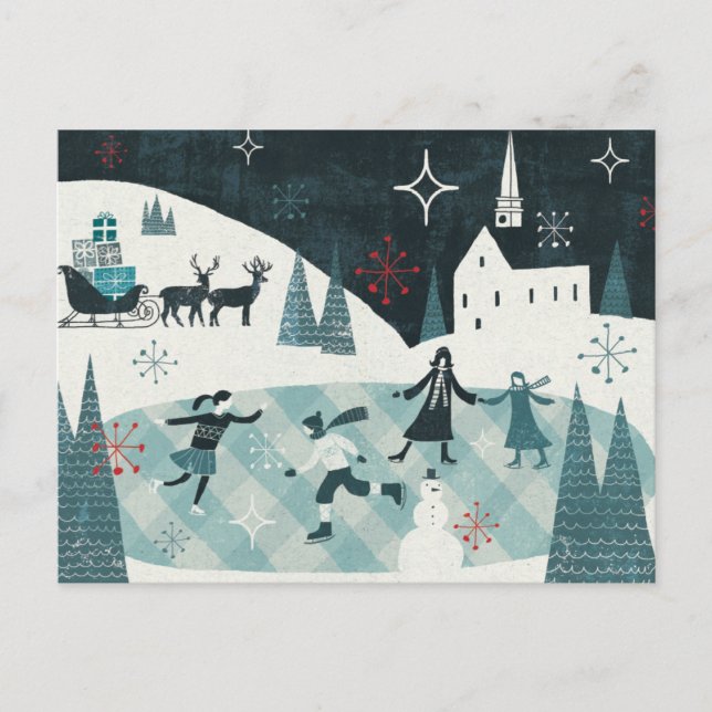 Glada Christmastime som åker skridskor plats Helg Vykort (Framsida)