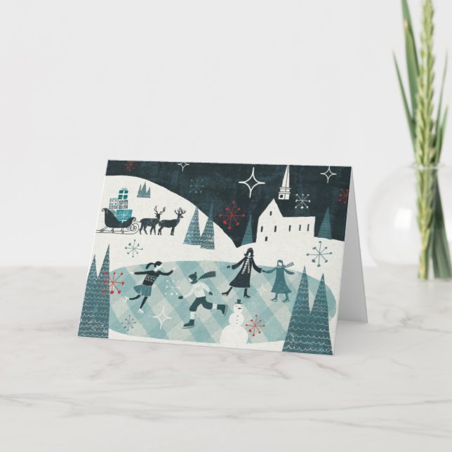 Glada Christmastime som åker skridskor plats Helgkort (Framsida)