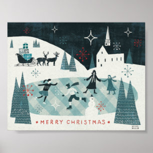 Glada Christmastime som åker skridskor plats Poster