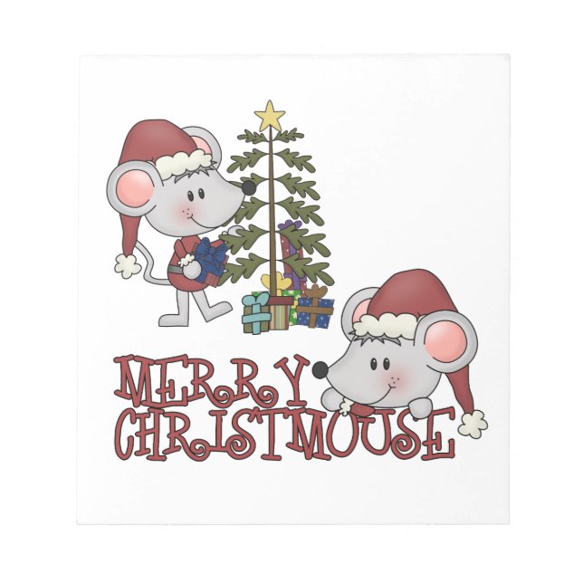 Glada Christmouse med träd Anteckningsblock (Framsida)