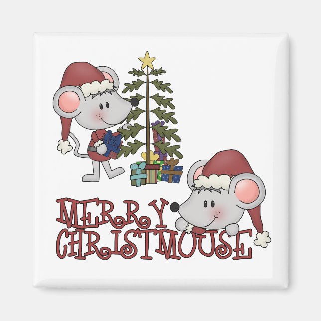 Glada Christmouse med träd Magnet (Framsidan)