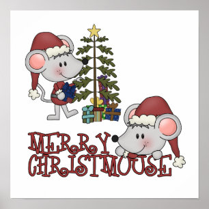 Glada Christmouse med träd Poster