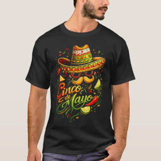 Glada Cinco De Mayo Mustasch Ansikte Solglasögon T Shirt