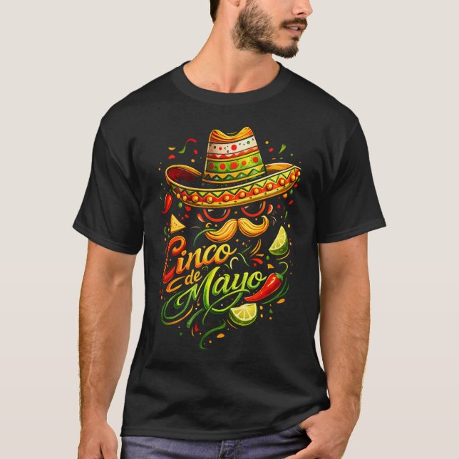 Glada Cinco De Mayo Mustasch Ansikte Solglasögon T Shirt (Framsida)