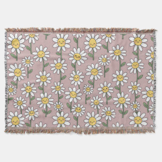 Glada Daisy Leenden Rosa Blommotiv Filt