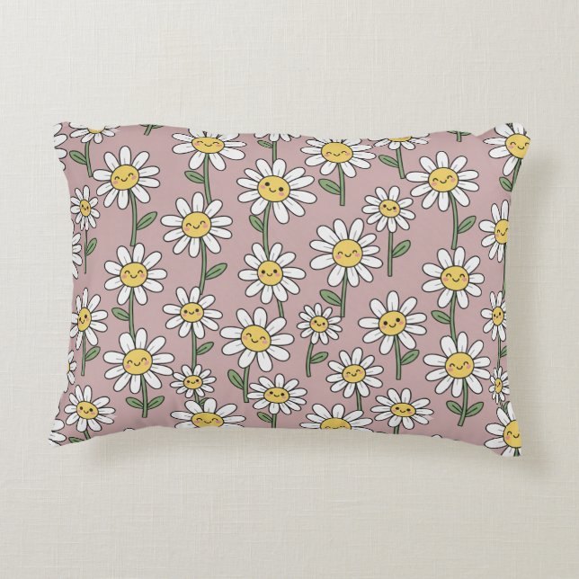 Glada Daisy Leenden Rosa Blommotiv Prydnadskudde (Baksidan)
