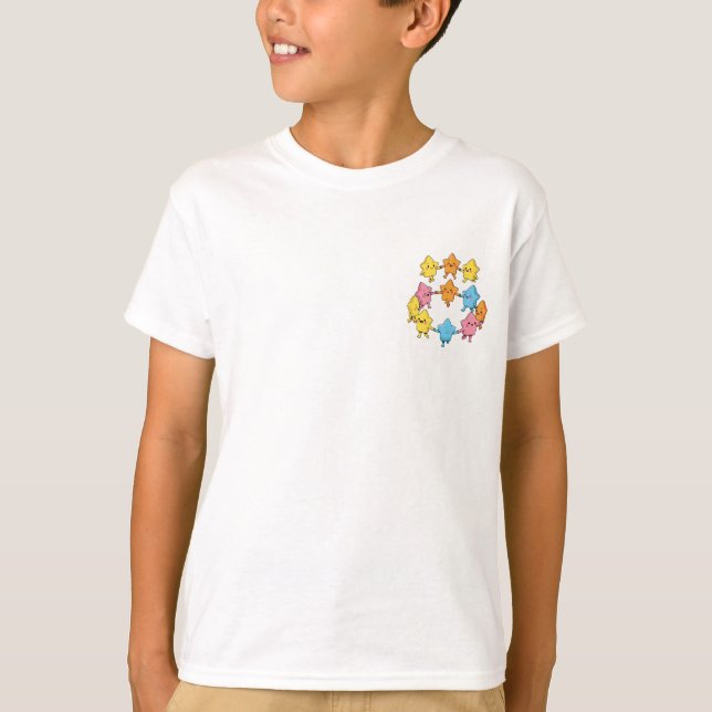 Glada Dansande Färgrika Stjärnvänner Barn T Shirt (Framsida)