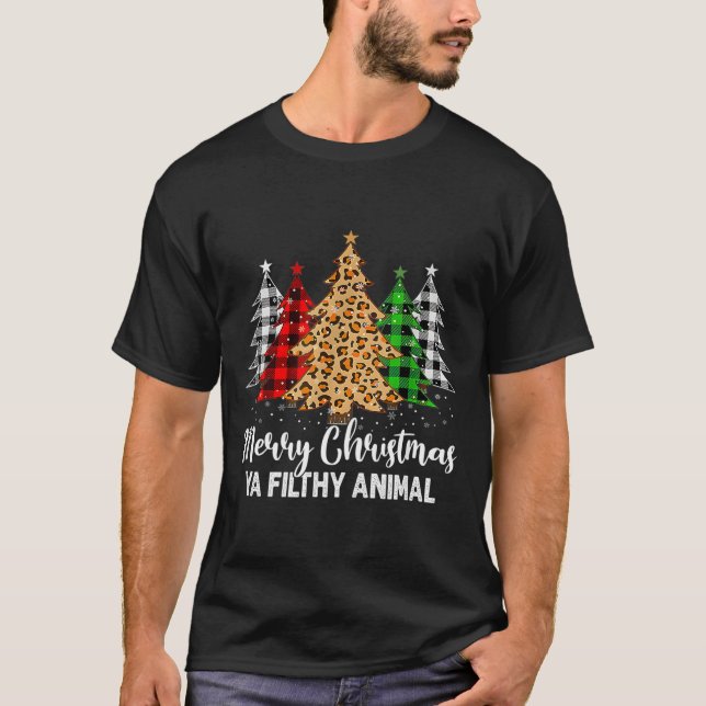 Glada Djur Smutsiga Ja Plaid Träd Pyjamas T Shirt (Framsida)
