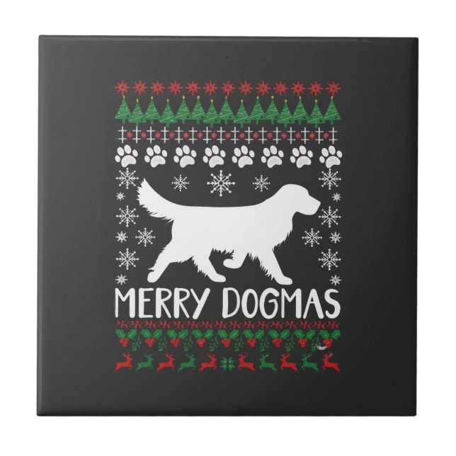 Glada dogmer hund snöflinga ful jultröja kakelplatta (Framsidan)
