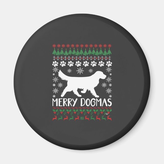 Glada dogmer Hund snöflinga ful jultröja Magnet (Framsidan)