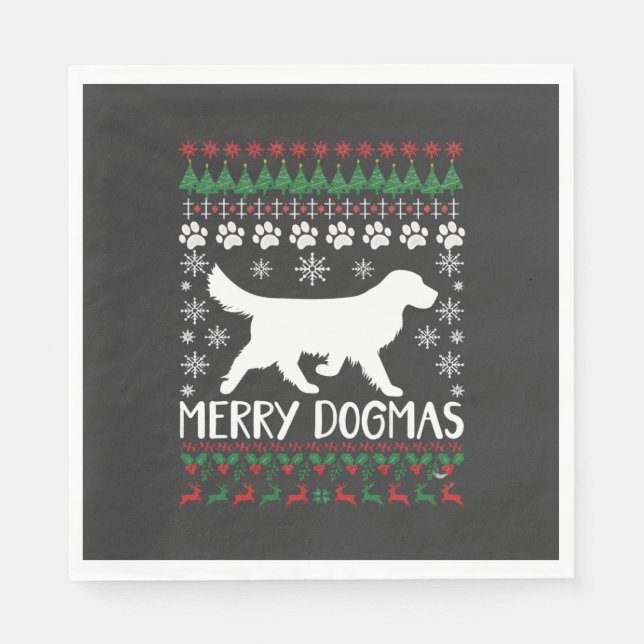 Glada dogmer hund snöflinga ful jultröja pappersservett (Framsidan)
