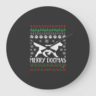 Glada dogmer hund snöflinga ful jultröja stor klocka