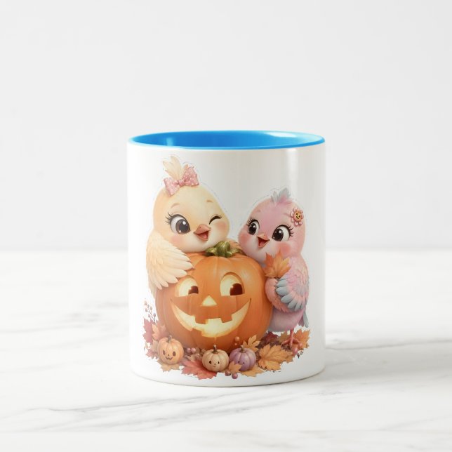 Glada Fågelvänner Halloween-mugg Två-Tonad Mugg (Center)
