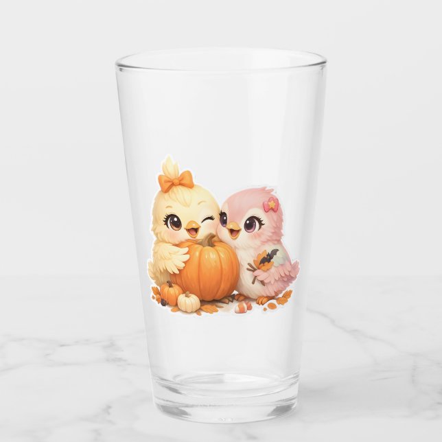 Glada fågelvänner Halloween-pumpa Glaskopp (Framsida)