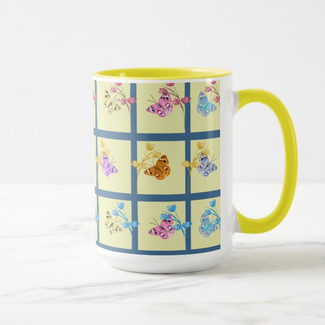 Glada fjärilar & blommor mugg (Höger)