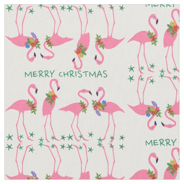 Glada flamingos God Jul-mönster Tyg (Närbild)