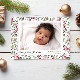 Glada första julbilder, bär och grönska julkort