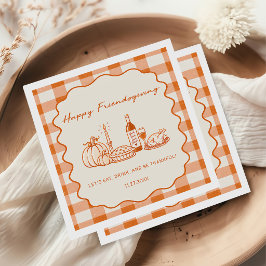 Glada Friendsgiving Orange Gingham Pappersservett