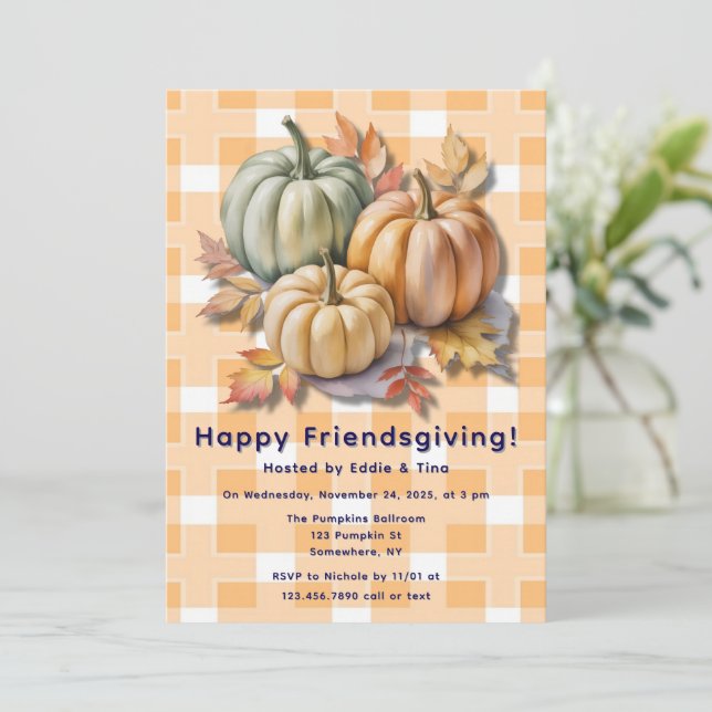 Glada Friendsgiving-pumpor & höstlöv Inbjudningar (Stående Fram)