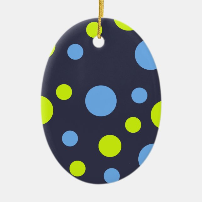 Glada Funky Gula Blå Bubblor Julgransprydnad Keramik (Framsidan)