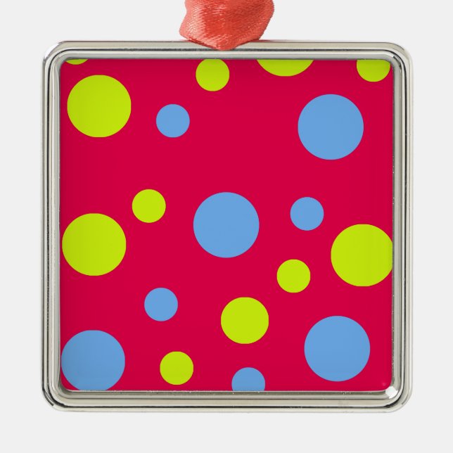 Glada Funky Gula Blå Bubblor Julgransprydnad Metall (Framsidan)