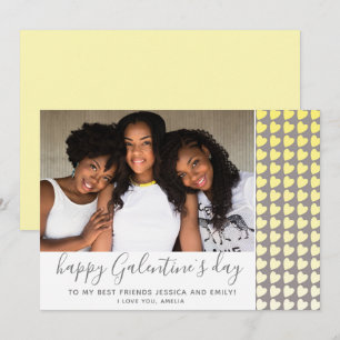 Glada Galentine-dagen Gula hjärta Foto Vän Julkort