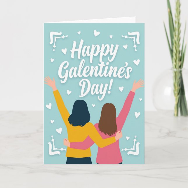 Glada Galentines-Bästa-Väninnor-Kort Kort (Framsida)