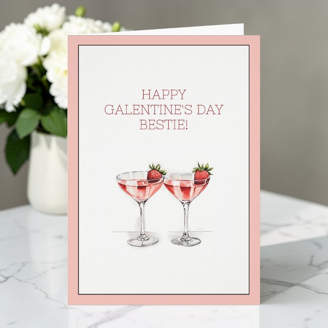 Glada Galentine's Day Bästa Väninn Drinkar Faltkor Hälsningskort (Happy Galentine's Day Bestie Cocktails Folded Card)