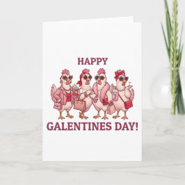 Glada Galentines Day Kycklinggäng Roligt Glamorösa Helgkort