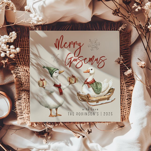 Glada Gåsmas | Whimsical Gås Julfirande Julkort (Skapare uppladdad)