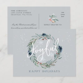 Glada Goda Helgdagar Vinter Krans Snö Jul Vykort