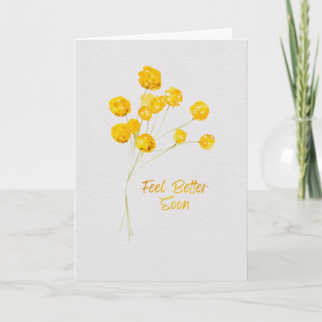 Glada gula akvarellblommor Mår bättre snart Kort (Framsida)