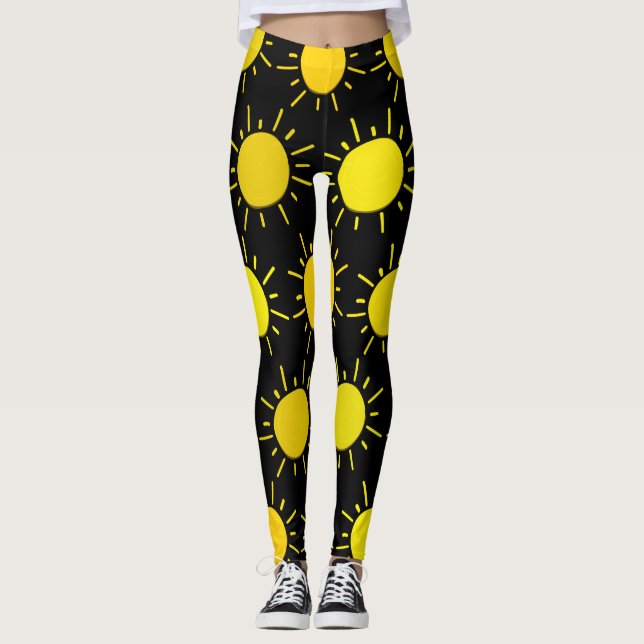 Glada Gula Solskens Mode Leggings (Framsida)