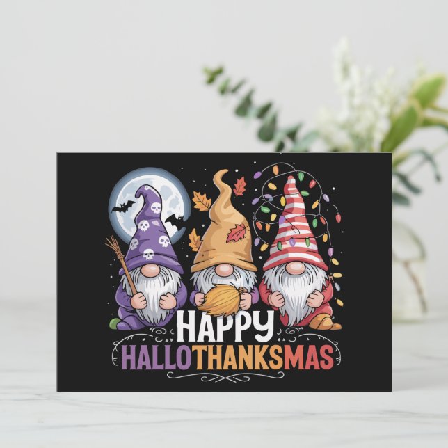 Glada HalloTackMas Tomtar Halloween Jul Julkort (Stående Fram)
