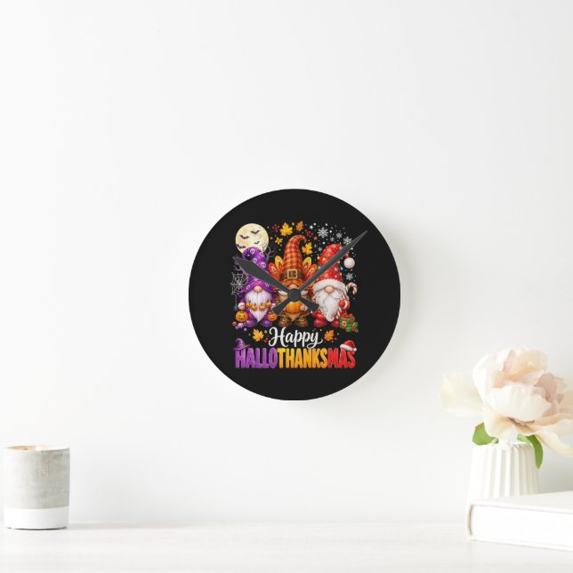 Glada HalloTackMas Tomtar Rund Klocka (Hem)