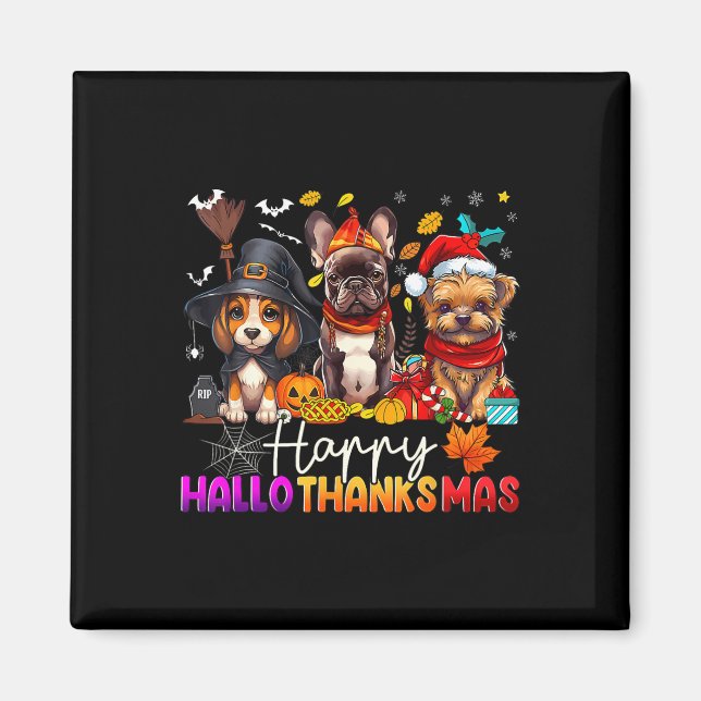 Glada Hallothanksmas Hundar Halloween Thanksgiving Magnet (Framsidan)
