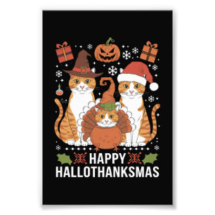 Glada Hallothanksmas Katter Halloween Jul Fototryck