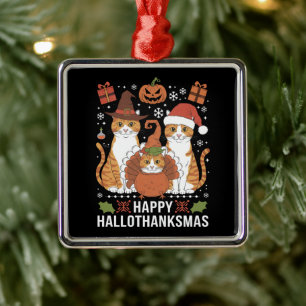 Glada Hallothanksmas Katter Halloween Jul Julgransprydnad Metall