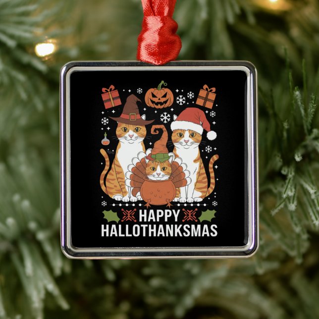 Glada Hallothanksmas Katter Halloween Jul  Julgransprydnad Metall (Träd)