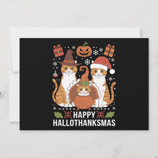 Glada Hallothanksmas Katter Halloween Jul  Julkort (Framsida)