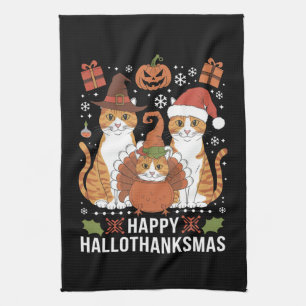 Glada Hallothanksmas Katter Halloween Jul Kökshandduk