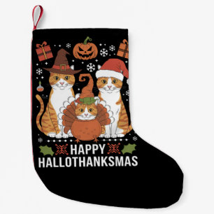 Glada Hallothanksmas Katter Halloween Jul Liten Julstrumpa