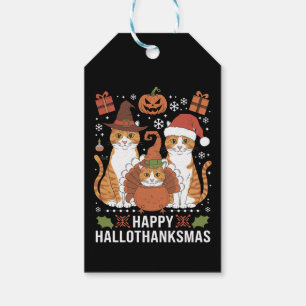 Glada Hallothanksmas Katter Halloween Jul Presentetikett
