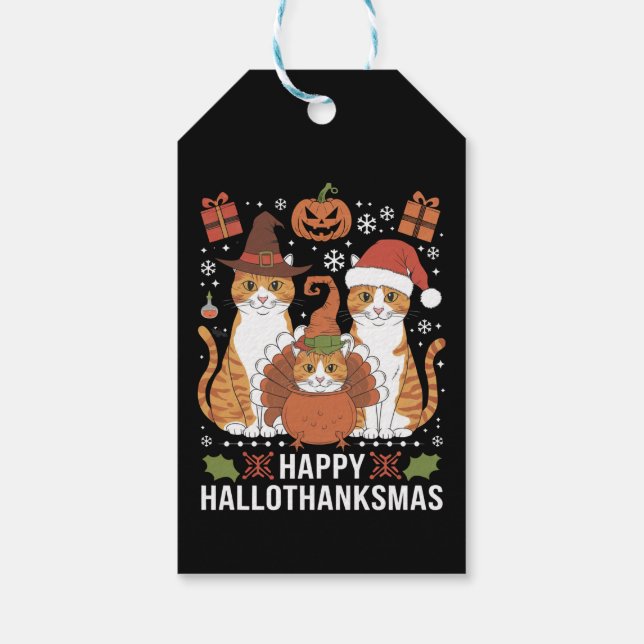Glada Hallothanksmas Katter Halloween Jul  Presentetikett (Baksidan)