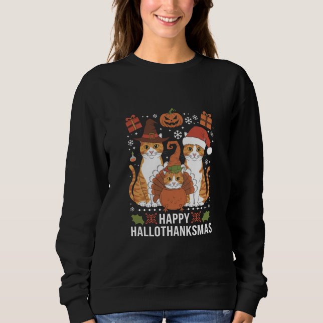 Glada Hallothanksmas Katter Halloween Jul  T Shirt (Framsida)